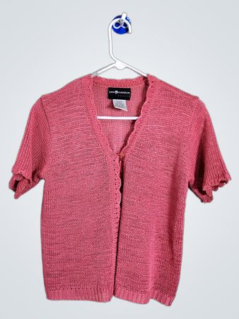 Sag Harbor Petite Pink Knit Short Sleeve Cardigan