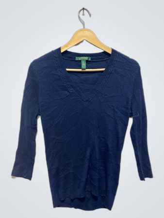 Suéter de punto de algodón azul marino de Ralph Lauren con cuello en V