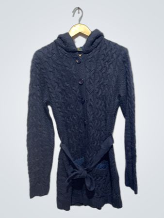 Rozan Cable Knit Hooded Cardigan with Belt
