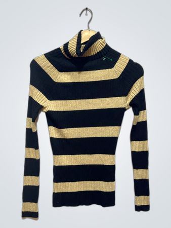 INC International Concepts Black Gold Striped Turtleneck Sweater