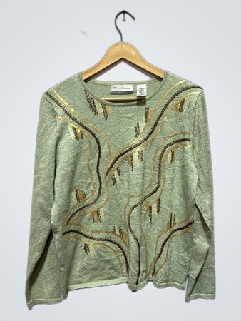 Suéter de manga larga con embellishments de lentejuelas verdes claras de Alfred Dunner Petite