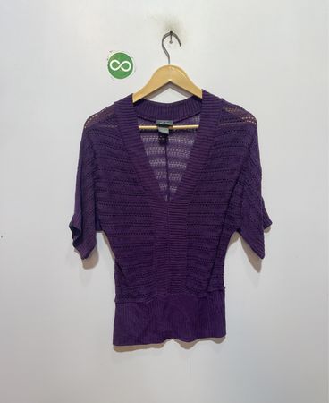 Dots Purple V-Neck Dolman Sleeve Knit Top