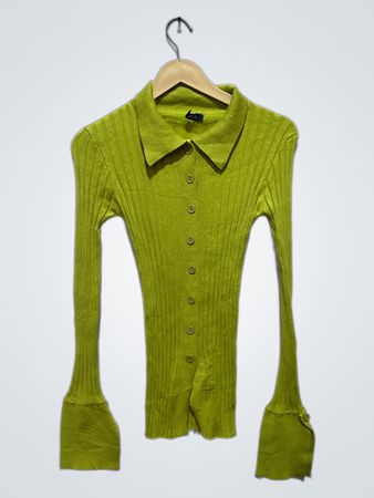 MISS LOLA Lime Green Rippkragen Langarmshirt