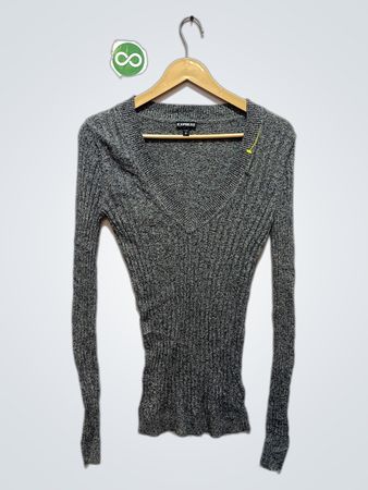 Express V-Ausschnitt Ribbed Strick Langarmoberteil