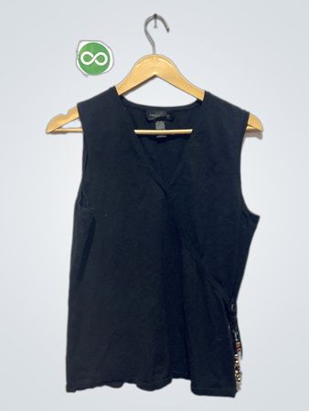 「Cable & Gauge ブラック ノースリーブ Vネック トップ」