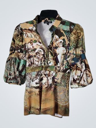 Blusa con Estampado Abstracto BOHO CHIC con Cuello y Botones