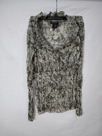 AXCESS Women's Sheer Floral Print Ruched Long Sleeve Top
