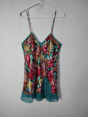 Delicatesse Women's Floral Print Lace Trim Slip Dress
