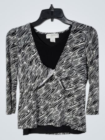 Sag Harbor Stretch Petite Black and White Print Top