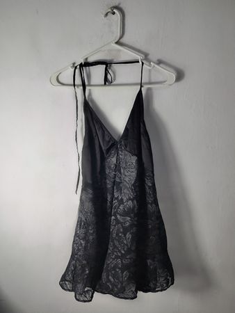 Black Lace Trim Halter Nightgown