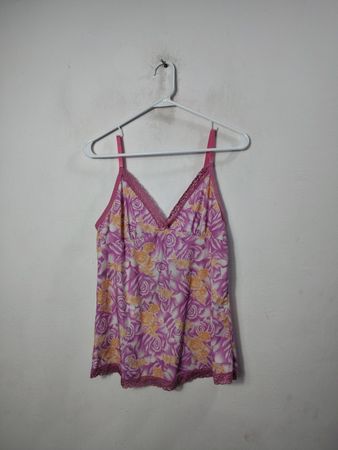 Teez Women's Pink Floral Lace Trim Cami Top Taille M