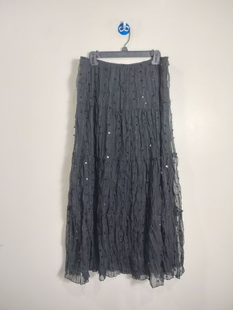 Saia Maxi de Lantejoulas Pretas em Camadas MSK