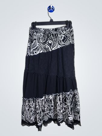 Susan Lawrence Black and White Patterned Maxi Skirt