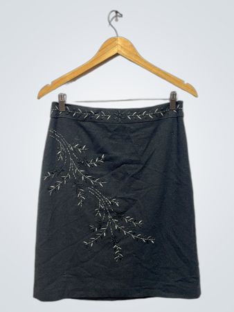 Saia Midi Bordada em Carvão Petite Ann Taylor