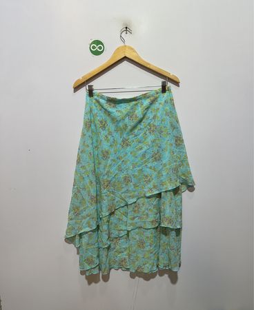 Christopher & Banks Damen Größe 10 Blau Floral Gestufter Midi-Rock