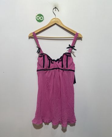 Babydoll Rosa con Lunares Negros y Lazos