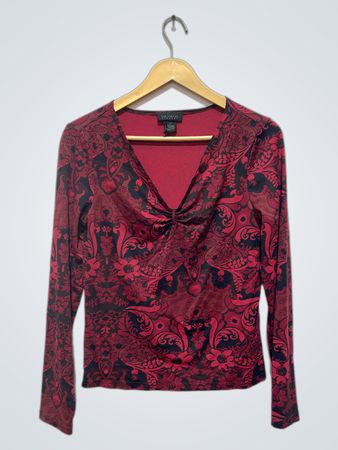 Das Limited Stretch Rot Schwarz Blumenmuster Langarmtop