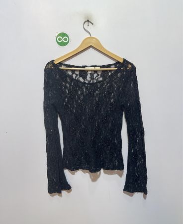 Charlotte Russe Schwarzes Spitzenbesetztes Langarmoberteil