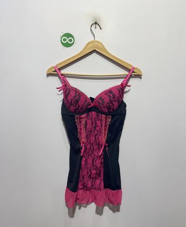 Rampage Intimates Lencería Babydoll de Encaje Negra y Rosa