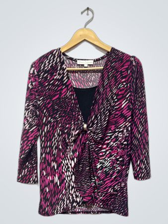 Classic Editions Damen Pink Schwarz Weiß Tierdruck Twist Front Top S/P