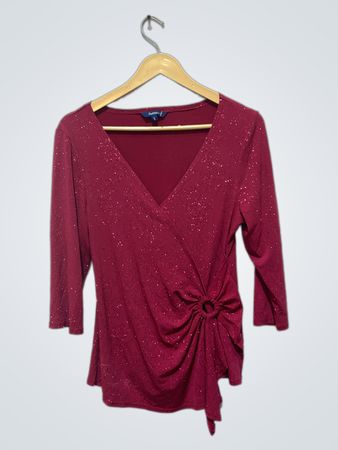 Reitmans Women's Burgundy Sparkly Wrap Top