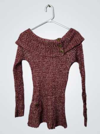 「Glimmer by J.J. Basics レディース レッド スペックル オフショルダー セーター」