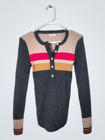 Suéter de manga larga tipo Henley de rayas Fabriaty