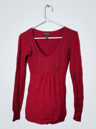 Buffalo David Bitton Red Knit Button-Up Sweater