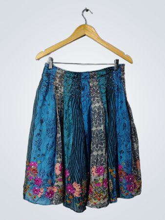 Chan Luu Women's Blue Patchwork Floral Beaded Skirt
