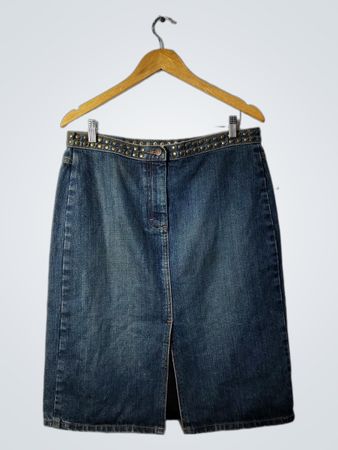 Denim Skirt with Studded Waistband