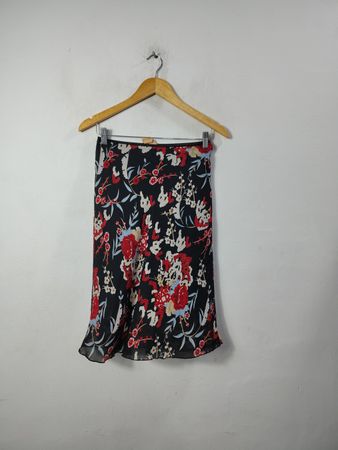 Jum Lou Black Floral Print Midi Skirt