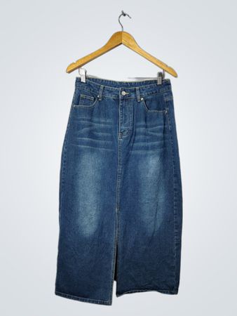 Saia Maxi de Jeans Azul com Fenda Frontal