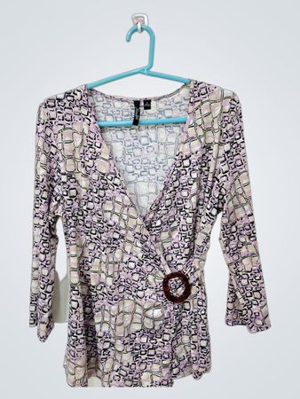 Essentials by Milano Women's Wrap Top with Buckle Detail