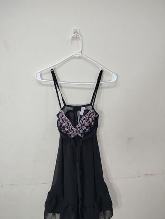 「Inner Secrets Black Lace Trim Babydoll」