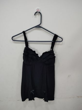 Bisou Bisou Black Ruffled Camisole Top