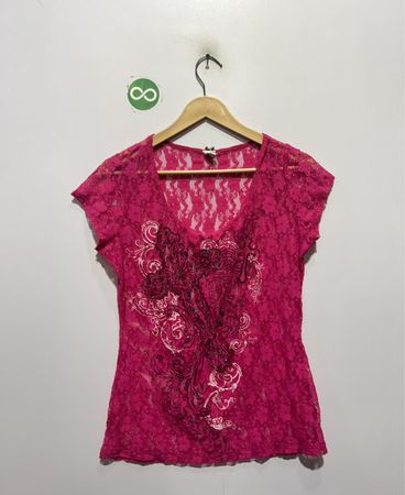 GRANSOOK Camisa de Manga Curta Rosa com Renda para Mulheres