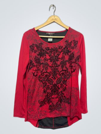 Style & Co. Top de Manga Larga Floral Rojo y Negro