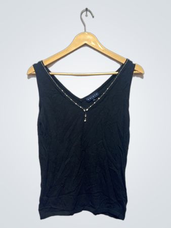 ESISTO Black V-Neck Tank Top con decorazioni