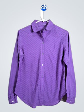 Purple Striped Button-Up Shirt