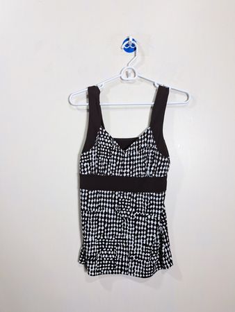 Women's Brown and White Patterned Tank Top