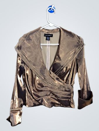 Cachet Women's Metallic Gold Ruched Wrap Blouse