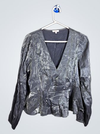 Pfirsich V-Ausschnitt Langarm Peplum Bluse