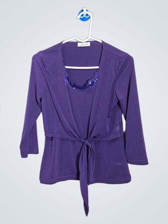 Jessica Women's Purple Tie-Front Cardigan with Sequin Trim