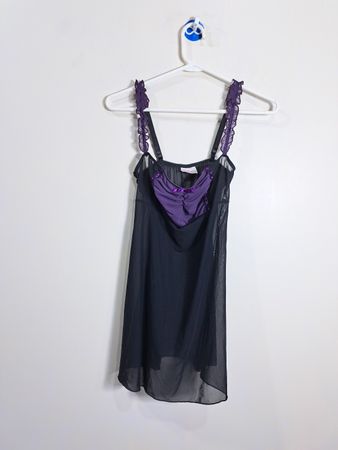 Babydoll de lencería transparente negra y púrpura Elegant Moments