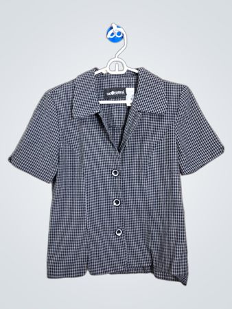 SAGE HARBOR PETITE Women's Black & White Gingham Short Sleeve Button Up Shirt