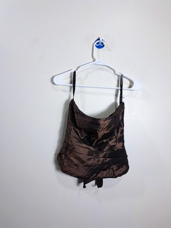 KOFF Strapless Brown Ruched Corset Top with Bow