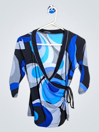 A. BYER Top avvolgente geometrico blu da donna
