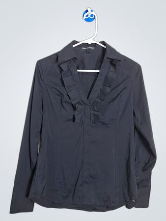 Chemise à boutons avec col froncé noir Express Design Studio