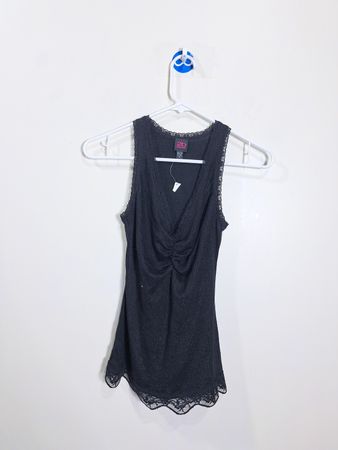 2b Bebe Black Lace Trim Ruched Tank Top