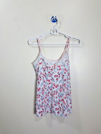 White camisole with floral print and lace trim
